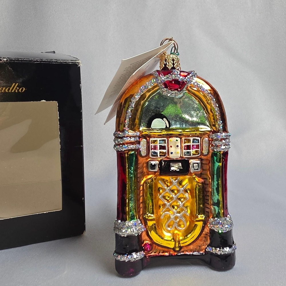 Christopher Radko Jukebox Jive Glass Christmas Ornament 01-0259-0 Poland Box Tag